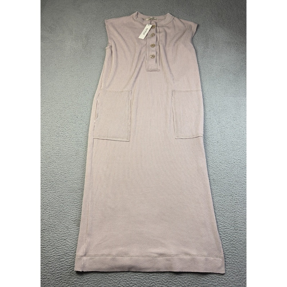 New Three Bird Nest Dress Womens Madeline Ribbed Knit Henley Boho Maxi Small